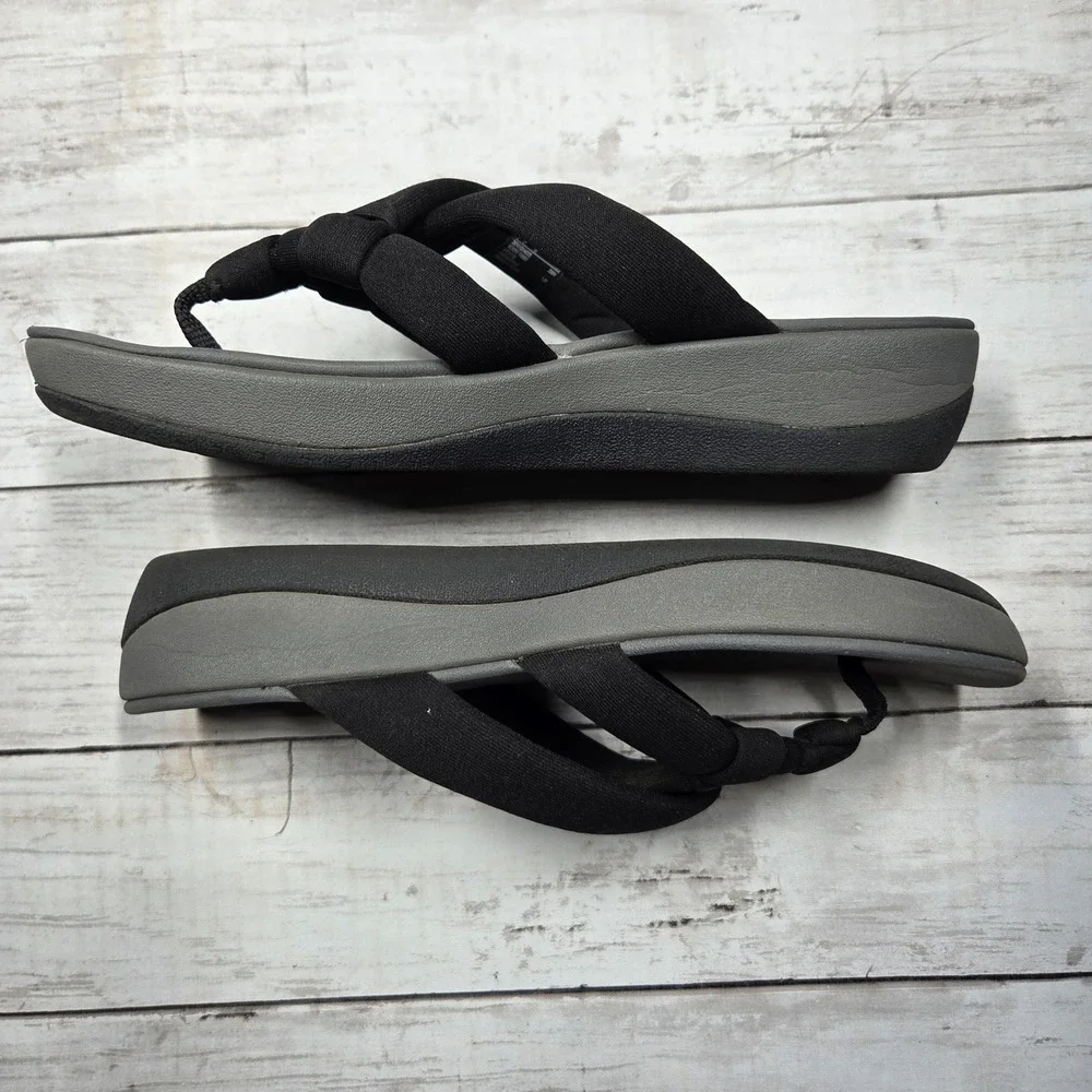 Clarks Cloudsteppers Arla Jane Flip Flop Sandals Womens 10 Black Grey Comfort‎